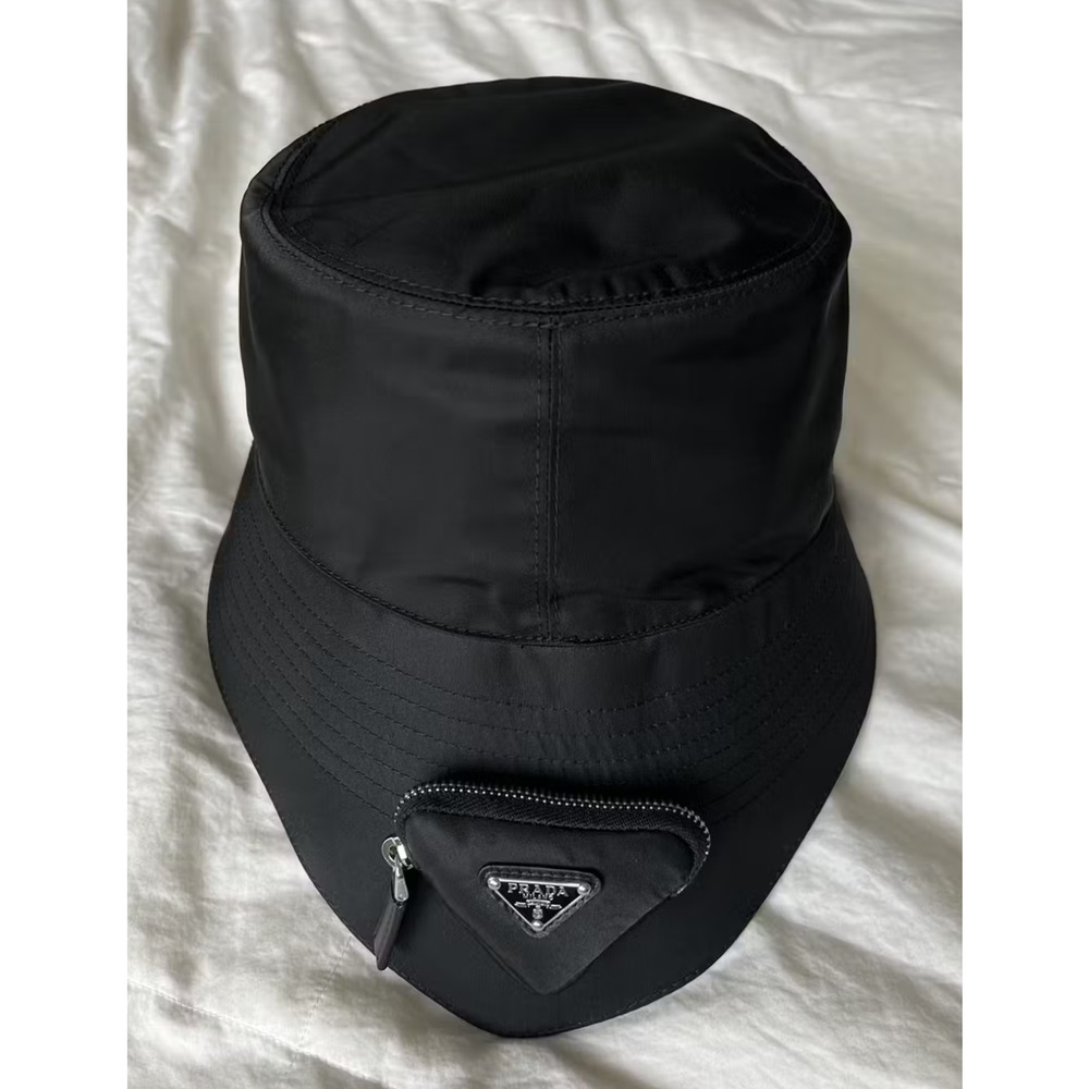 PRADA RE-NYLON POUCH BUCKET HAT BLACK SIZE MEDIUM